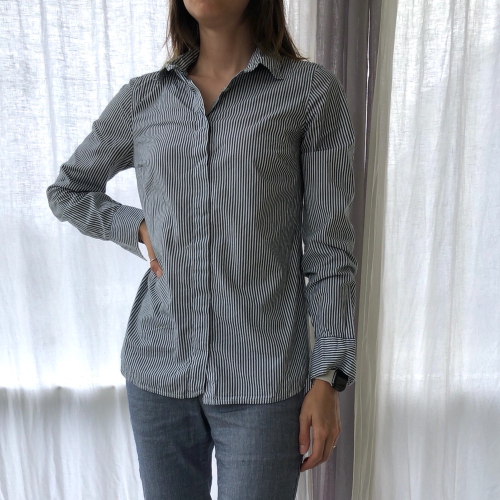 Jcrew Navy & White Pinstripe Button Up